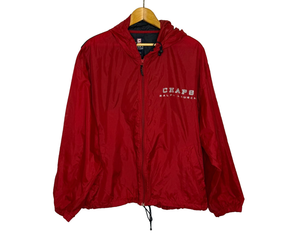 Men's Large Vintage Chaps Ralph Lauren Red Polyester Zip Windbreaker